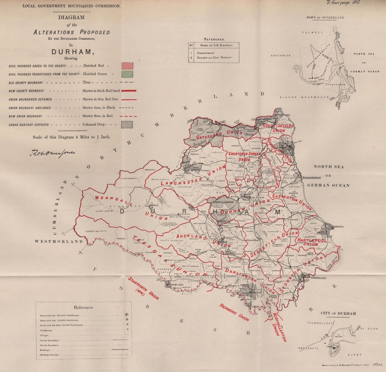 Alterations Proposed in County Durham. JONES. BOUNDARY COMMISSION 1888 old map